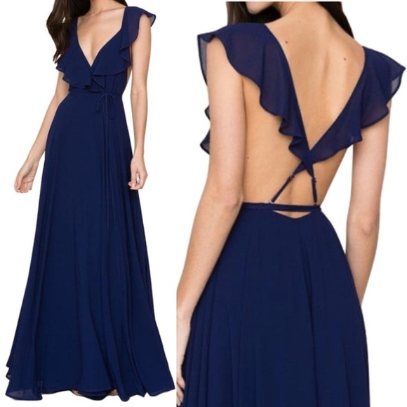 Yumi Kim Full Bloom Ruffle Maxi Wrap Dress in Navy Blue Small - Picture 4 of 11
